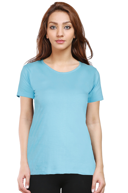 Female Round Neck Half Sleeve Classic SkyBlue qikink